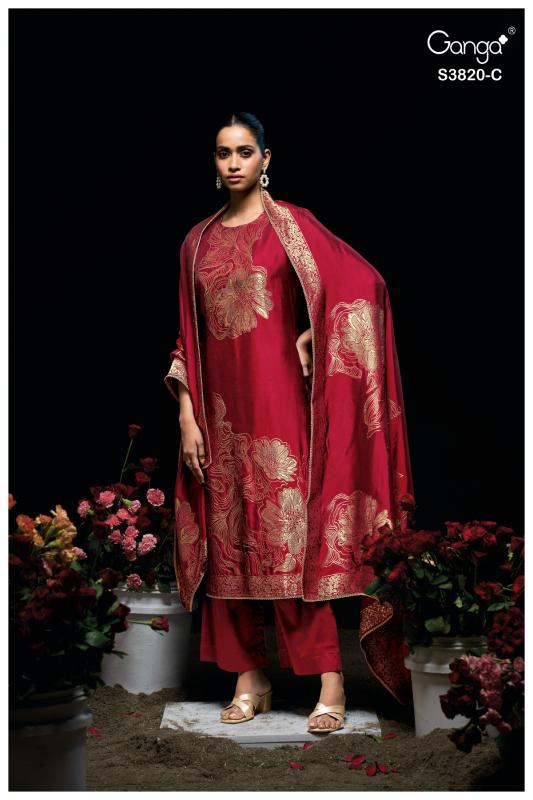 Ganga enole 3820 wholesale embroidery pakistani dress materials sanwari